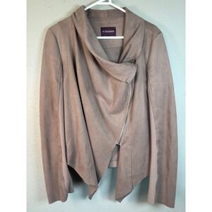 VIGOSS Women's Taupe Faux Suede Drape Front Zip Jacket Size L Tan‎ Beige